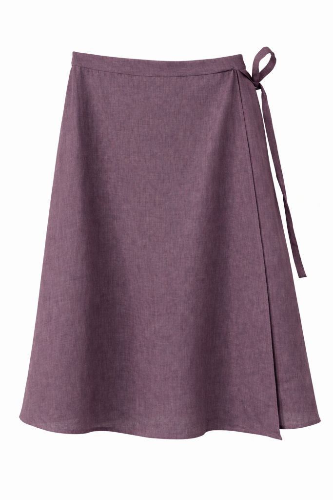 Жіноча лляна спідниця на запах кольору пильної лаванди